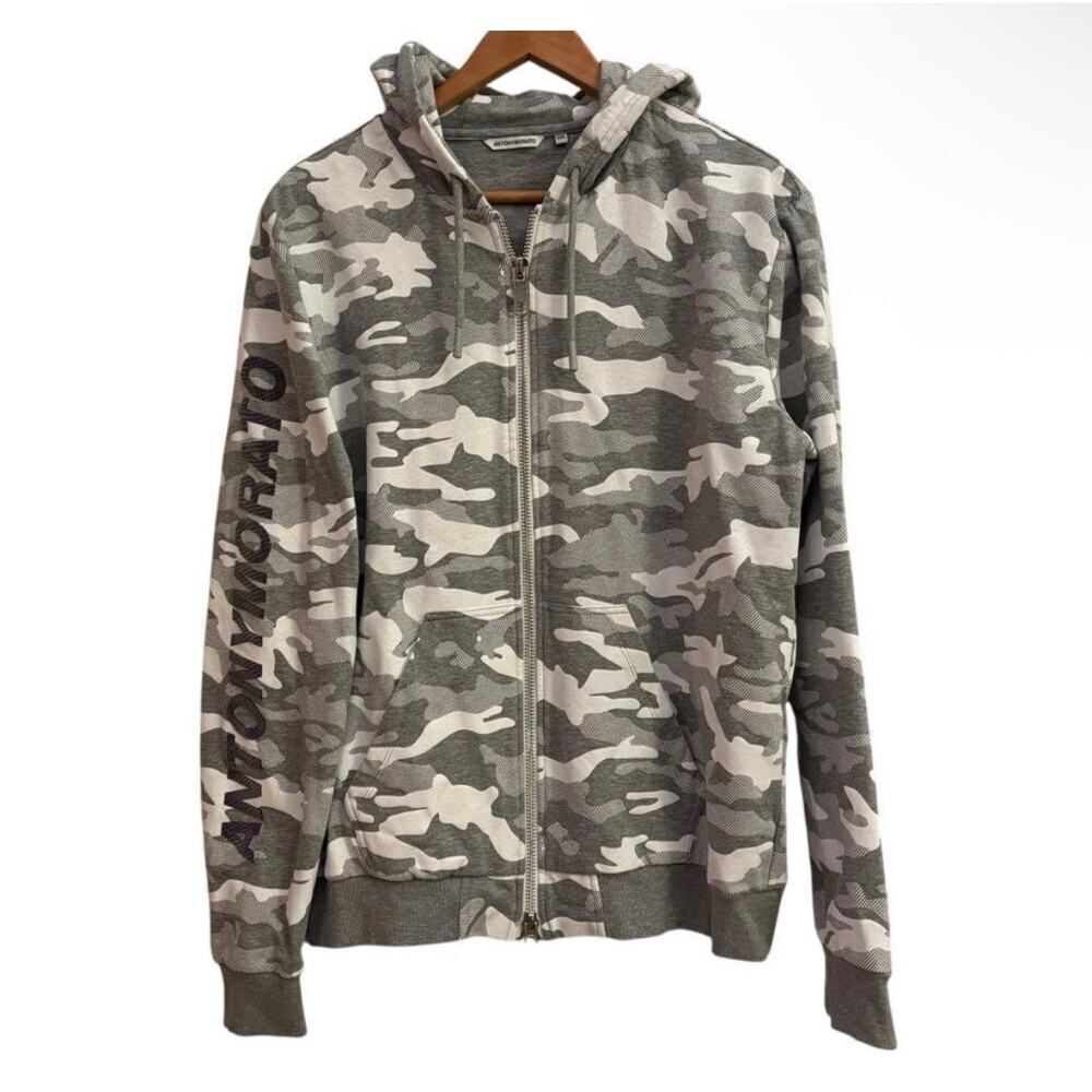 Antony Morato Camo Zip Hoodie XXL Gray Streetwear Military Print Full Zip Jacket